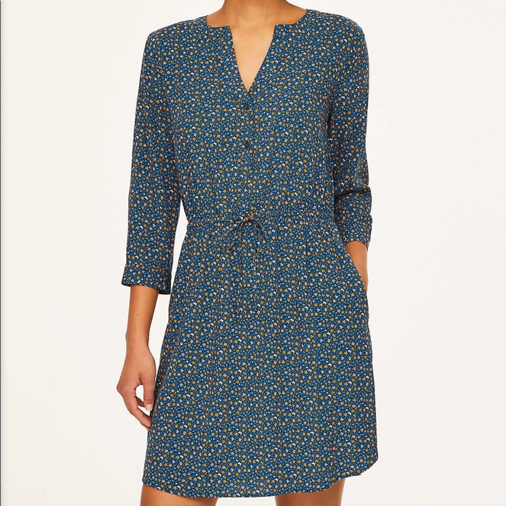 Loft Outlet Floral Roll Sleeve Shirtdress